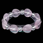 New Natural Iced Rose & Cut Facet Clear Rock Crystal Quartz Stone Elastic Design Bracelet, Love Gift